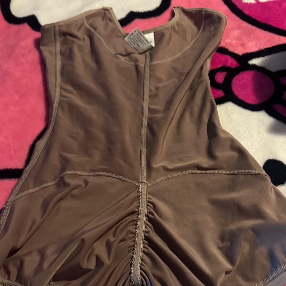 Olian Taupe Mesh Top